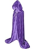 GraduateProPurple Hooded Cloak Long Velvet Cape, Full Length Robe Halloween Dress Cosplay Costumes for Unisex Adults