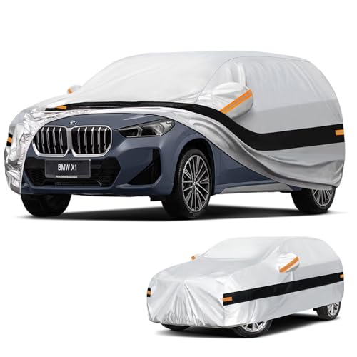 Image of 10 Layers SUV Car Cover Custom Fit for BMW X1 (2009-2026) E84, F48, F49, U11, Waterproof All Weather for Automobiles, Outdoor Full Cover Sun Dust Rain Protection with Cotton. Silver