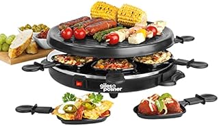 Giles & Posner EK4511G Electric Round Non-Stick Raclette Grill, Indoor Tabletop 6 Person Raclette, Non-Stick Grill Pans, Spatulas Included, Approx. Plate Size 29 cm, 800 W, Ideal Party Food Machine