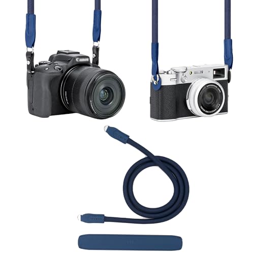 Image of JJC 100cm Braided Rope Neck Shoulder Strap for Sony A7RVI A7CII A6600, Blue | for A7R VI A7S III A7S3 A1 A9 ZVE10 II A7C II Olympus OM-1 OM-3 OM-5 Nikon D5 D750 D500 Z6 III II Z5II & More DSLR Mirrorless