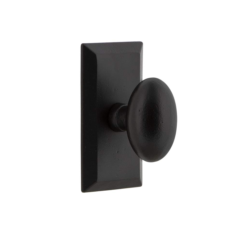 Ageless Iron Vale Plate Privacy with Aeg Knob in Black Iron - Universal Handing