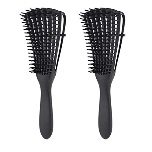 Detangling Brush for Curly Hair Detangler for Afro America Textured 3a to 4c Kinky Wavy Wet Dry Long Thick Natural Black Hair Apply Conditioner/Oil (2 Pack,Black)