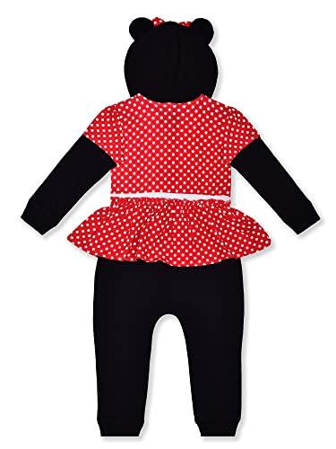 Disney Minnie Mouse Girls’ Hooded Zip Up Long Sleeve Costume Romper For Newborn, Infant And Toddler – Red/Black #TOP1