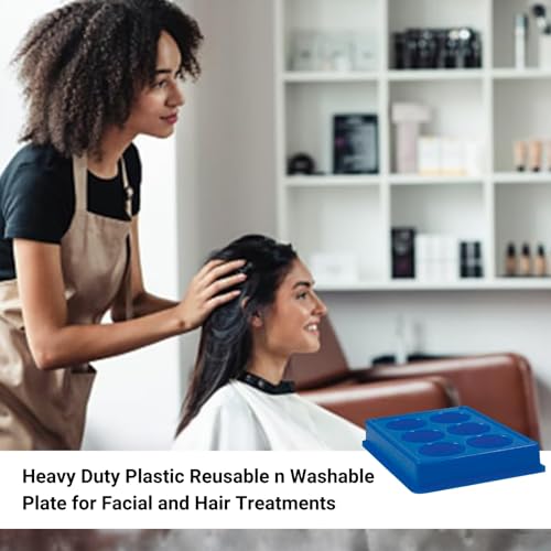 Image of 6 Cup Facial Tray for Facial Mask, Professional Washable Stain Proof Heavy Plastic Plate, Facial Makeup Cosmetic Tool, Blue (pack of 2)
