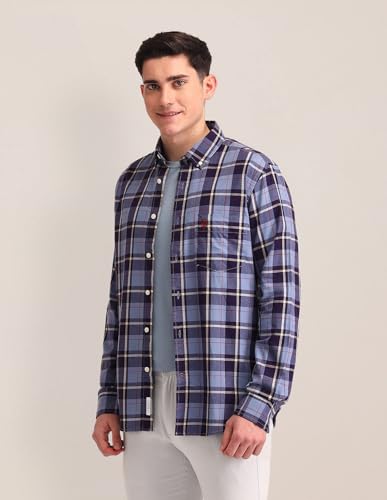 Image of U.S. POLO ASSN. Men's Pure Cotton Regular Fit Grid Tattersall Checked Shirt
