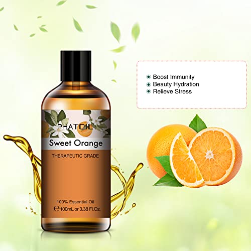 Phatoil 3.38Fl.oz Sweet Orange Fragrance Oils For Aromatherapy, Essential Oils For Diffusers For Home, Perfect For Diffuser, Yoga, Skin Care, Diy Candle And Soap Making - 100Ml #TOP4