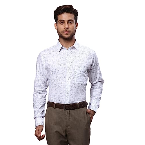 Image of Raymond Men's Pure Cotton Print Pattern Slim Fit Semi Cutaway Collar Full Sleeve Formal Shirt