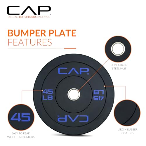 CAP Barbell Economy Olympic Bumper Plate with Blue Logo, Black, 45 lb Single by CAP Barbell - Image 4