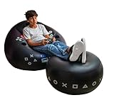 FranFusion Inflatable Gaming Chair for Kids & Teens with Cup Holders and Side Pocket - This Air Bean Bag Game Chair is The Perfect Furniture for Gamer Room Décor (Gaming Time with Ottoman)