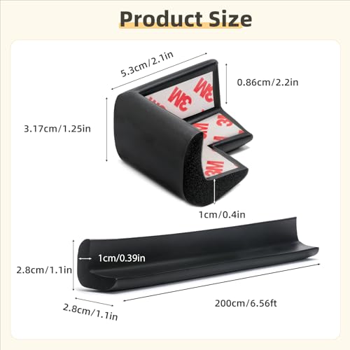 Image of Corner Protector Baby, Baby Proofing Edge Corner Protector, Waterproof Soft Foam Cushion with Adhesive Tape (6.6ft Edge + 4 Corners),Wall Corner Protector for Fireplace, Table, Stair, Cabinet(Black)