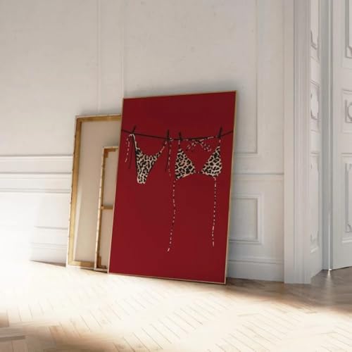 Poster canvas bikini léopard rouge 40x60cm avec cadre interne