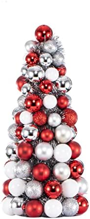 Costyleen 16 Inch Christmas Ball Tree Fireplace Table Decoration Home Party Decorative Ball Ornaments Xmas Tree Decors Multi-Color Red White Silver
