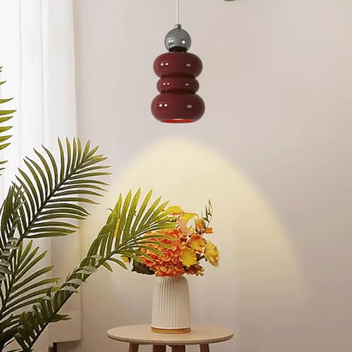 Suspension E27 rouge en métal chromé et résine design pour chambre
