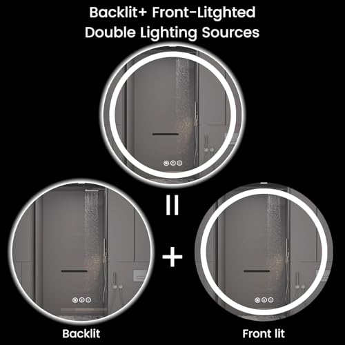 Image of LED Bathroom Mirror with Lights, Backlit & Front Lighted, Wall-Mounted Vanity Mirror 3000K /4000K /6000K, Memory Functions, Anti-Fog, Dimmable Smart Mirror 42 inch x 42 inch