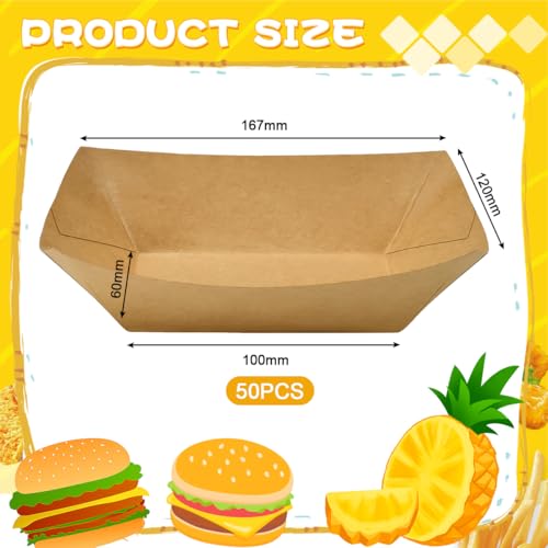Barquettes en carton kraft jetables pour frites et collations | Lot de 50
