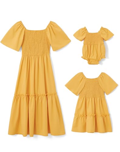 Vestidos para mamá y yo, vestidos familiares de manga corta a juego para madre e hija, amarillo, 24 meses