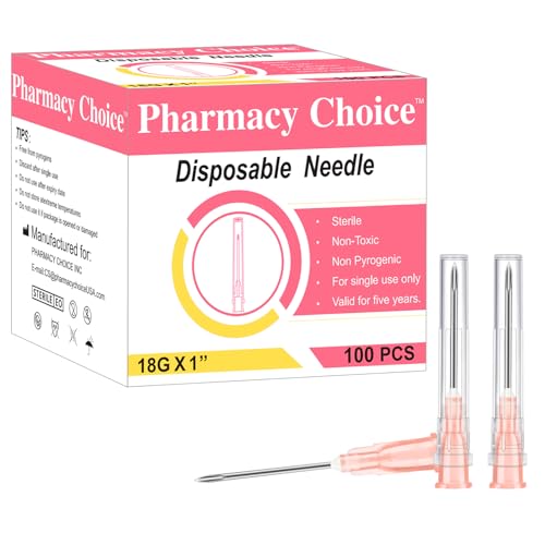 18Ga 100 Pack one Inch Sterile Disposable Injection Needle with Cap for Scientific and Industrial Dispensing Needle Accessories