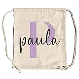 LolaPix Mochila Tela Personalizada con Nombre e Inicial. Mochila de Tela Infantil Personalizada Niña y Niño. Bolsa Ropa Guarderia. Bolsa con Inicial Colores Pastel. Tamaño 37x44cm