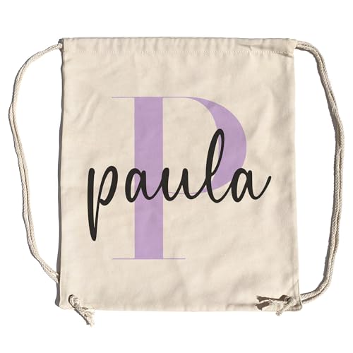 LolaPix Mochila Tela Personalizada con Nombre e Inicial. Mochila de Tela Infantil Personalizada Niña y Niño. Bolsa Ropa Guarderia. Bolsa con Inicial Colores Pastel. Tamaño 37x44cm