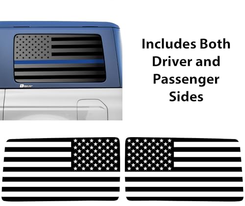 Image of BOGAR TECH DESIGNS Precut Quarter Window American Flag Vinyl Decal Sticker Compatible with Ford Bronco 2021-2026 4 Door, Thin Blue Line