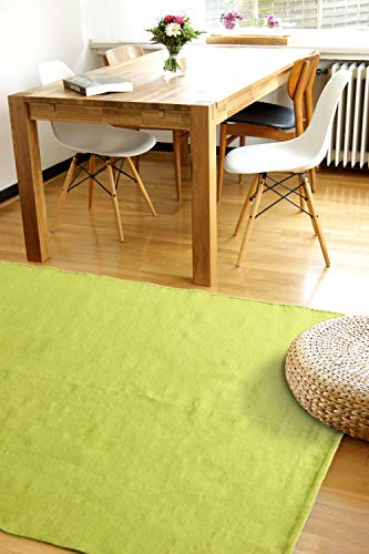 floor factory Moderner Baumwoll Teppich Living grün 160x230cm - waschbarer Webteppich aus 100%...