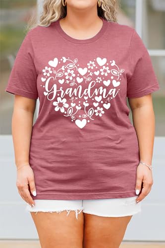 Plus Size Grandma Shirts for Women Grandma Heart Tshirt Mama Floral Tees Casual Short Sleeve Tops3