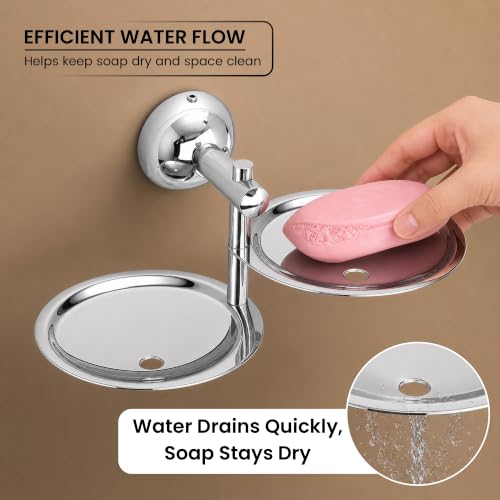 Image of USF Premium Double Soap Dish for Bathroom, 304 Grade Stainless Steel Soap Holder for Wash & Shower Area, Wall Mounted & Quick Drainage System, Chrome Finish, 25 Years Warranty, Pack of 1 - Torin