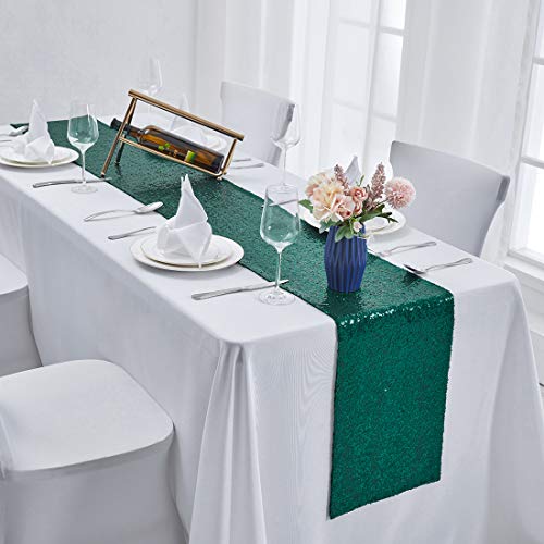 Pufogu 12 x 72 inches Hunter Green Sequin Table Runner, 10 Packs by Pufogu - Used condition - Image 6
