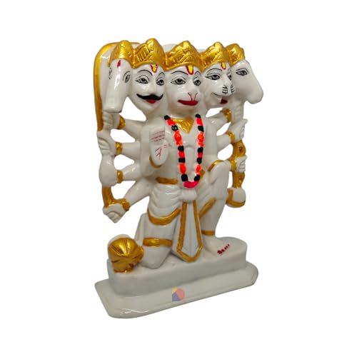 Image of Hanuman murti - Hanuman Idol for Home Decor & Office - Panchmukhi Hanuman - (22 cm) (White Gold)