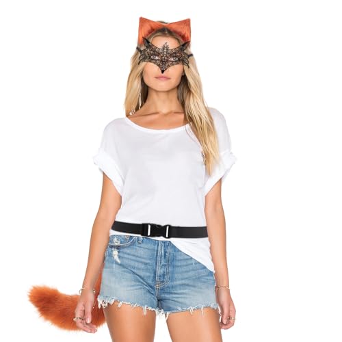 DRESHOW Faux Fur Wolf Tail Cat Ears Headband Lace Masquerade Mask Set Wolf Fox Cosplay Costume Animal Dress Up Fancy Dress Accessories Halloween Role Play Party Costume - Image 2