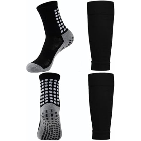 1 Set Soccer Grip Socks,Shin Guard Sleeves for Football Basketball for Men and Women Black/White One Size (Black) Cover