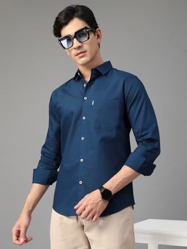 Image of Majestic Man Solid Cotton Casual Shirt - Slim Fit, Full Sleeves, Premium Button Closure