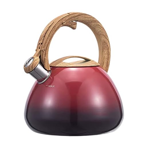 Tetera con Silbato de Aviso - 2,5 litros, Hervidor de Agua, Té y Café Retro - Acero Inoxidable - Todo Tipo de Cocinas, Diseño Vintage y Elegante - Mango Práctico y Ergonómico,Rojo