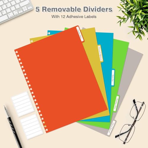 Image of Spiral Notebook 8.5 inch x 11 inch, 5 Subject Notebooks College Ruled with Dividers