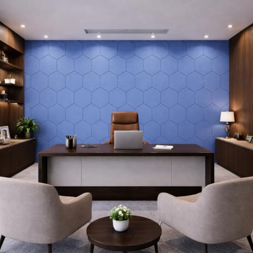 Image of MMT Acoustix HexaFelt Bevelled Acoustic Panels, Luxury Sound Absorbing Felt Wall Panels for Home, Office & Studios | VOC Free, 30x30 cm, | Pack of 7 | Carolina Colour