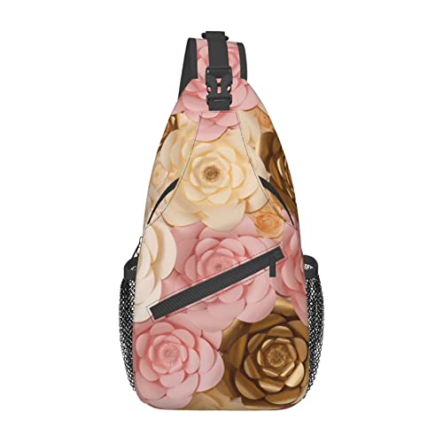 Sac poitrine voyage et randonnée ergonomique noir à motifs roses dorées