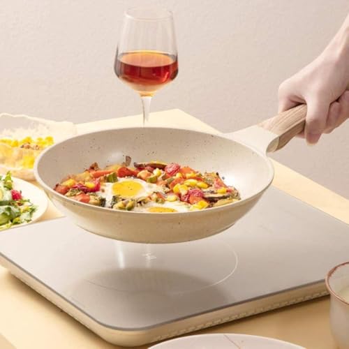Image of Non-Stick Granite Frying Pan with Blocks for Cooking - Wooden Handle Uttapam and Egg Omelette Pan - Round with Detachable Handle