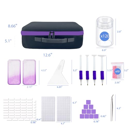 Image of SuSentak Diamond Art Storage Containers with Dot Drill Tools,120 Slots Bead Organizer Case for 5D DIY Art Kits, Portable Craft Box for Diamond Painting Accessories (Black)