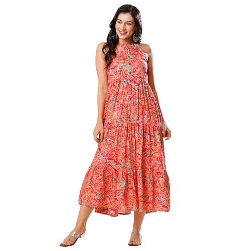 Image of Globus Women's Rayon Blend Fit and Flare Maxi Ethnic Dress (A22IWCDRRYSS0601- Blue