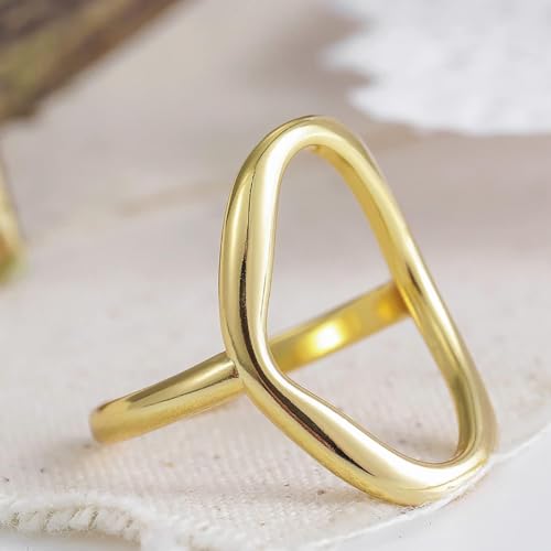 Oval Round Loop Open Statement Ring for Women 18K Gold Plated Minimalist Rings Fashion Elegance Adjustable Oval Ring Wedding Jewelry for Women3