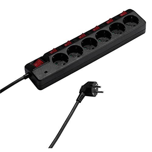 Vivanco 37326 Steckdosenleiste für den Innenbereich, 1,8 m, 7 AC-Ausgänge, schwarz, mehrere Basen (Innen, 1,8 m, 7 AC-Ausgänge, Typ F, Überspannung)