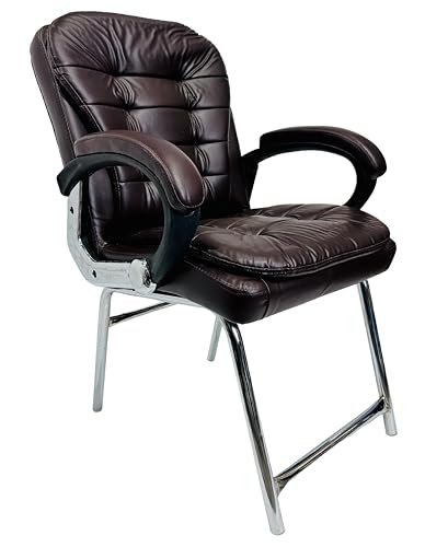 Image of Stainless Steel Special Director Principal Manager Office Visitor Study Chair with Arm Rest with Double Pipe Frame and Cushioned Seat Back (3, Coffee, H Frame)