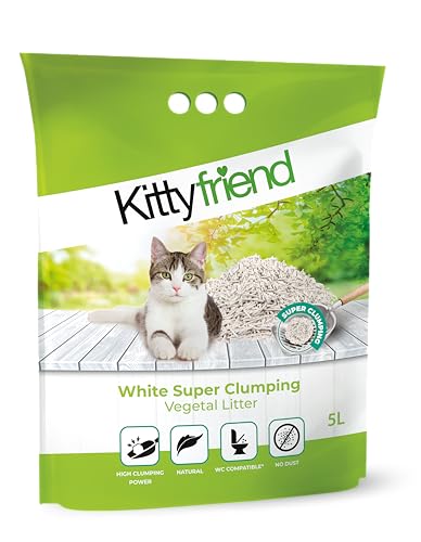 Kittyfriend - Arena para Gatos Ultra Aglomerante | Pellets Blancos de procedencia Vegetal | Neutraliza olores | De Material Ligero para una Limpieza más Sencilla | 5L de Capacidad