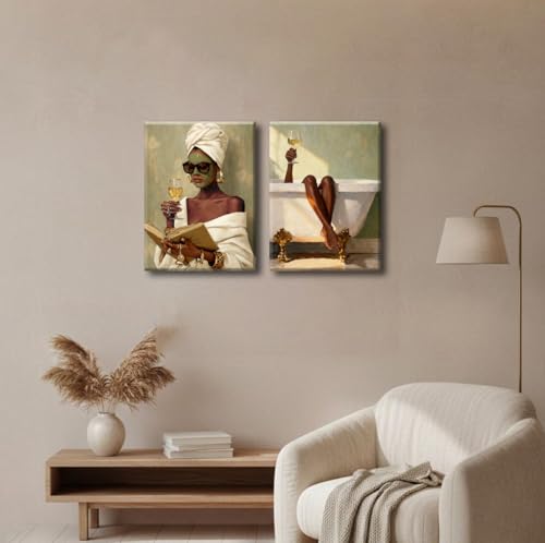 Image of Frimeeme 2pcs Black Women Girl Canvas Wall Art 12x16