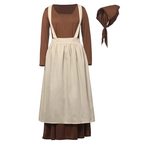 BPURB Robe coloniale pionnière pour femme - Costume de pèlerin de la guerre civile - Costume victorien de soubrette avec tablier