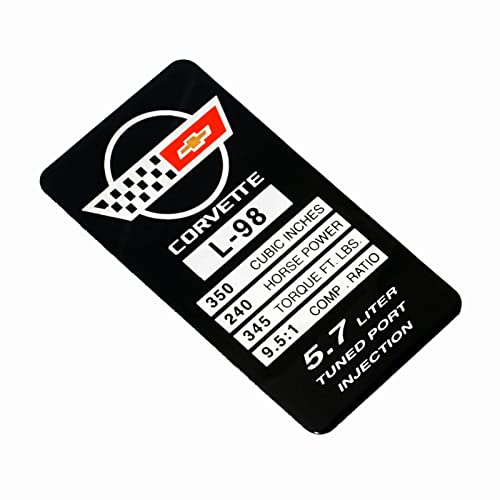 Image of 1Pc C4 Corvette 1987 L98 Engine ID Spec Metal Data Plate Emblem 3D Badge Nameplate Replacement for Corvette