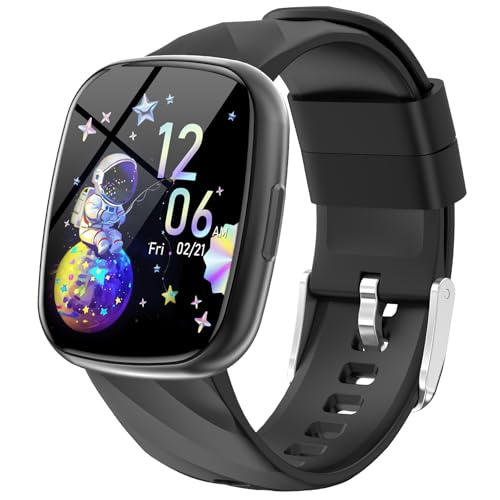 AXYWINBO Kids Smart Watch, IP68 Waterproof Fitness Tracker with 100 Exercise Modes, Heart Rate & Sleep Monitor, Sedentary Reminder, Black