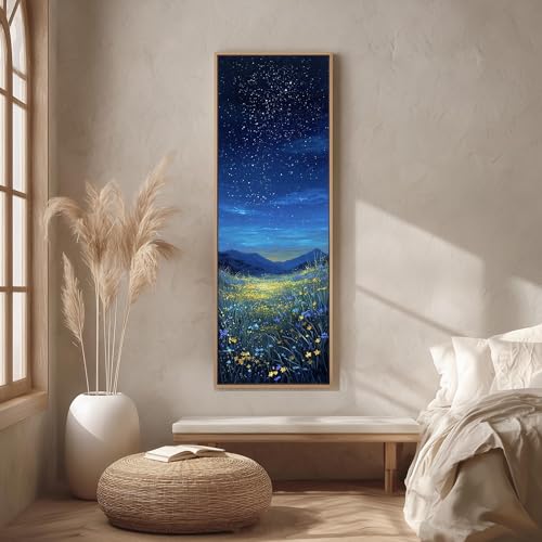 Tableau de nuit étoilée XINBAO toile verticale prairie 35x105cm - 2