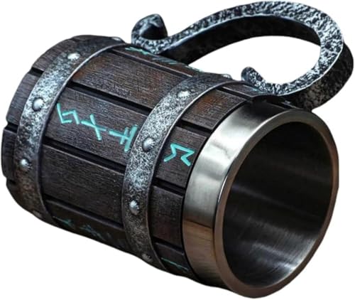 GEBYUI 木製ビールカップ・マグカップセット レトロスタイル設計 600ml 大容量 304 ステンレススチール食品級内胆 パーソナライズ樹脂装飾部付き 家庭用・パーティー装飾・クリスマスギフト最適 ビール・ワイン・紅茶多?品対応?