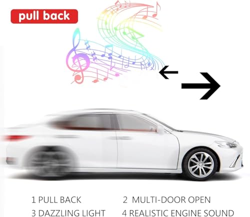 Image of Compatible for 1:24 Lexus ES300 Alloy Diecast Collectible Toy Car with Light & Sound | Pull Back Vehicle with Openable Doors | Metal Model Car Gift Toy for Boys Girls & Kids (White)